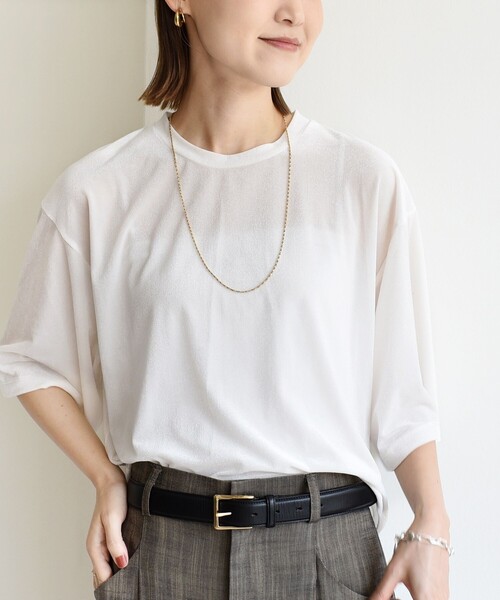SHIPS（シップス）の「〈手洗い可能〉シアー トリコット ポリエステル ベロア 五分袖 ワイド TEE（Tシャツ/カットソー・レディース・ダークグレー/オフホワイト/ピンク/ネイビー・ONE SIZE）」の8枚目の写真