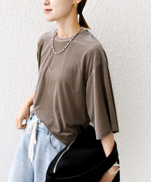 SHIPS（シップス）の「〈手洗い可能〉シアー トリコット ポリエステル ベロア 五分袖 ワイド TEE（Tシャツ/カットソー・レディース・ダークグレー/オフホワイト/ピンク/ネイビー・ONE SIZE）」の20枚目の写真