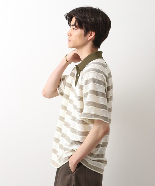 THE SHOP TK （ザ ショップ ティーケー ）の「変形ボーダーポロシャツ【洗濯機OK】（Tシャツ/カットソー・メンズ・カーキ系2/ネイビー系2/モスグリーン系2・02/03/04）」の4枚目の写真