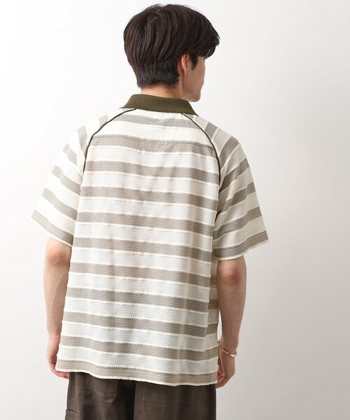 THE SHOP TK （ザ ショップ ティーケー ）の「変形ボーダーポロシャツ【洗濯機OK】（Tシャツ/カットソー・メンズ・カーキ系2/ネイビー系2/モスグリーン系2・02/03/04）」の5枚目の写真