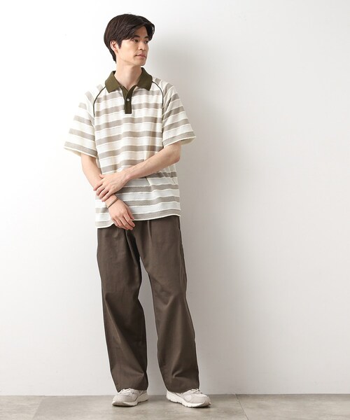 THE SHOP TK （ザ ショップ ティーケー ）の「変形ボーダーポロシャツ【洗濯機OK】（Tシャツ/カットソー・メンズ・カーキ系2/ネイビー系2/モスグリーン系2・02/03/04）」の6枚目の写真