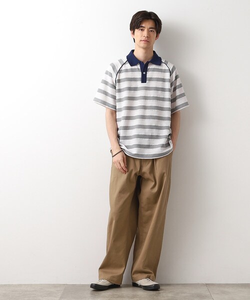 THE SHOP TK （ザ ショップ ティーケー ）の「変形ボーダーポロシャツ【洗濯機OK】（Tシャツ/カットソー・メンズ・カーキ系2/ネイビー系2/モスグリーン系2・02/03/04）」の10枚目の写真