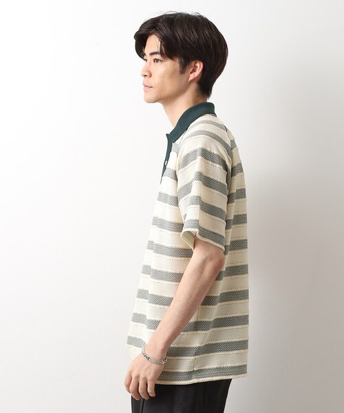 THE SHOP TK （ザ ショップ ティーケー ）の「変形ボーダーポロシャツ【洗濯機OK】（Tシャツ/カットソー・メンズ・カーキ系2/ネイビー系2/モスグリーン系2・02/03/04）」の12枚目の写真