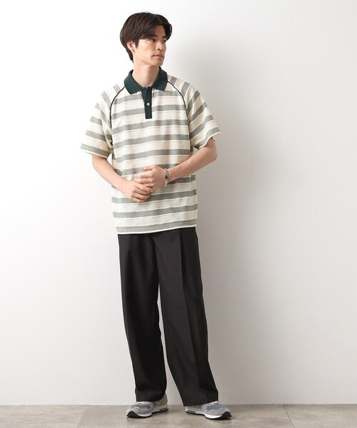 THE SHOP TK （ザ ショップ ティーケー ）の「変形ボーダーポロシャツ【洗濯機OK】（Tシャツ/カットソー・メンズ・カーキ系2/ネイビー系2/モスグリーン系2・02/03/04）」の14枚目の写真