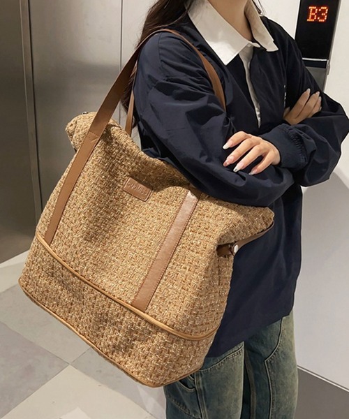 セール】【容量拡張機能付き・大容量】ラメツイードボストンバッグ