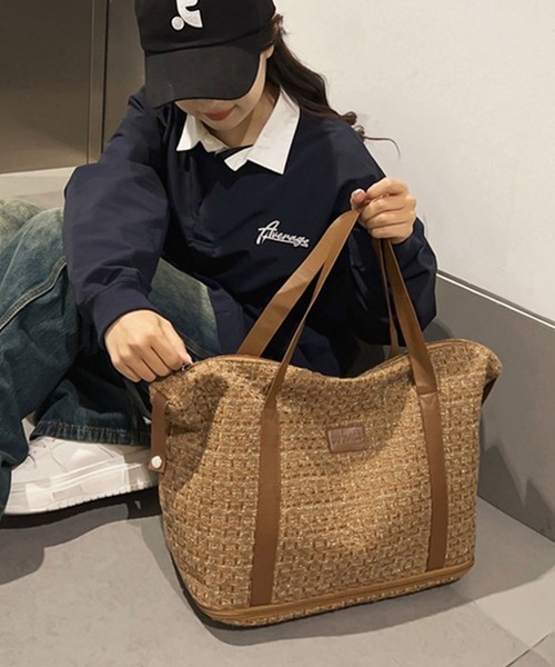 セール】【容量拡張機能付き・大容量】ラメツイードボストンバッグ