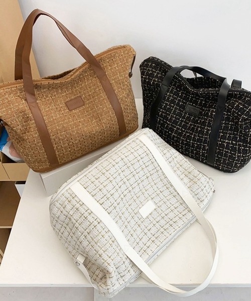 セール】【容量拡張機能付き・大容量】ラメツイードボストンバッグ