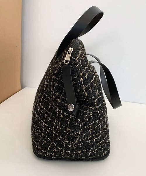 セール】【容量拡張機能付き・大容量】ラメツイードボストンバッグ