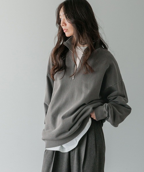 LOWRYS FARM（ローリーズファーム）の「【LFM(U)】ウラケハーフＺＩＰプルオーバー　593405（スウェット・メンズ・ホワイト/チャコールグレー・MEDIUM/LARGE）」の2枚目の写真