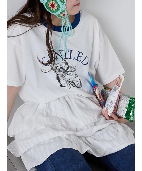 ehka sopo（エヘカソポ）の「わんこプリントリンガーTシャツ（Tシャツ/カットソー・レディース・グリーン/サックスブルー/オフホワイト/チャコールグレー・F）」の21枚目の写真