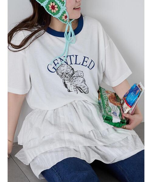 ehka sopo（エヘカソポ）の「わんこプリントリンガーTシャツ（Tシャツ/カットソー・レディース・グリーン/サックスブルー/オフホワイト/チャコールグレー・F）」の22枚目の写真