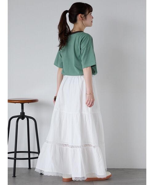 ehka sopo（エヘカソポ）の「わんこプリントリンガーTシャツ（Tシャツ/カットソー・レディース・グリーン/サックスブルー/オフホワイト/チャコールグレー・F）」の6枚目の写真