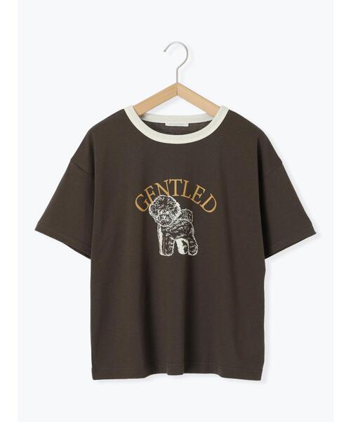 ehka sopo（エヘカソポ）の「わんこプリントリンガーTシャツ（Tシャツ/カットソー・レディース・グリーン/サックスブルー/オフホワイト/チャコールグレー・F）」の11枚目の写真