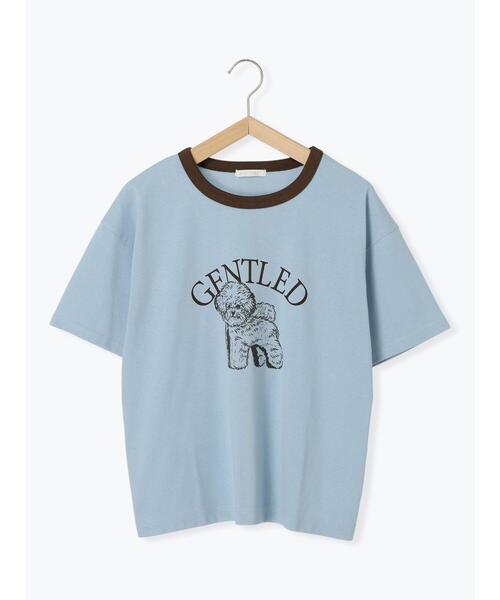 ehka sopo（エヘカソポ）の「わんこプリントリンガーTシャツ（Tシャツ/カットソー・レディース・グリーン/サックスブルー/オフホワイト/チャコールグレー・F）」の13枚目の写真