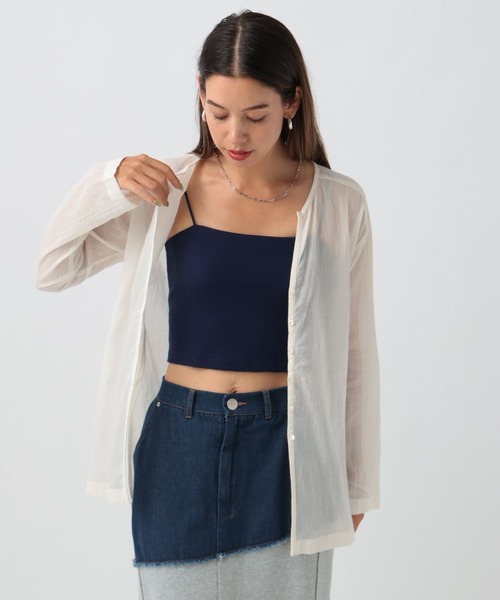 BAYFLOW(ベイフロー)の「コットンシアーカーディガン(カーディガン/ボレロ・レディース・キャメル/ネイビー/オフホワイト・FREE)」の2枚目の写真