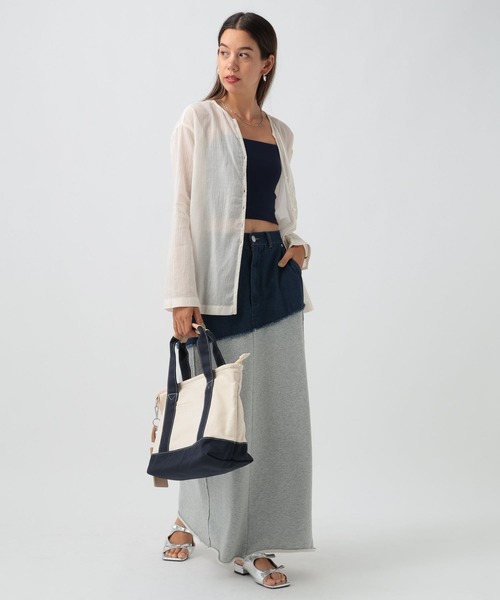 BAYFLOW(ベイフロー)の「コットンシアーカーディガン(カーディガン/ボレロ・レディース・キャメル/ネイビー/オフホワイト・FREE)」の4枚目の写真