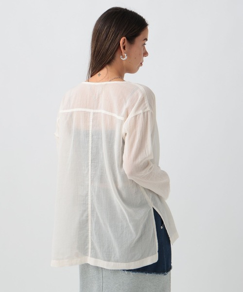 BAYFLOW(ベイフロー)の「コットンシアーカーディガン(カーディガン/ボレロ・レディース・キャメル/ネイビー/オフホワイト・FREE)」の9枚目の写真