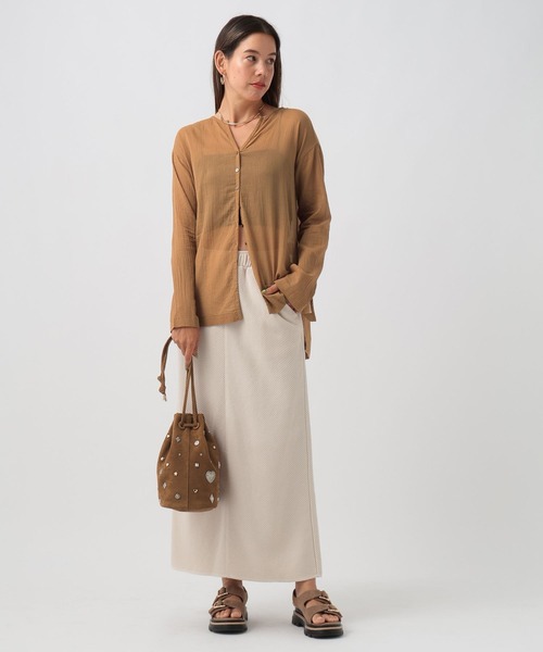 BAYFLOW(ベイフロー)の「コットンシアーカーディガン(カーディガン/ボレロ・レディース・キャメル/ネイビー/オフホワイト・FREE)」の10枚目の写真