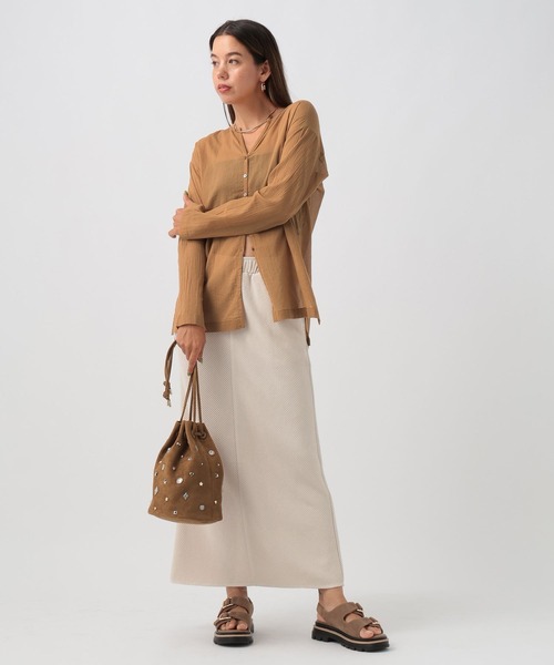 BAYFLOW(ベイフロー)の「コットンシアーカーディガン(カーディガン/ボレロ・レディース・キャメル/ネイビー/オフホワイト・FREE)」の11枚目の写真