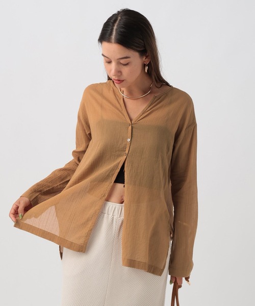 BAYFLOW(ベイフロー)の「コットンシアーカーディガン(カーディガン/ボレロ・レディース・キャメル/ネイビー/オフホワイト・FREE)」の12枚目の写真