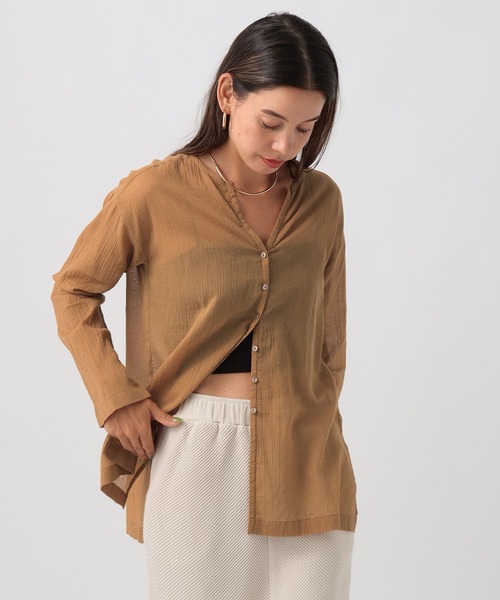 BAYFLOW(ベイフロー)の「コットンシアーカーディガン(カーディガン/ボレロ・レディース・キャメル/ネイビー/オフホワイト・FREE)」の14枚目の写真