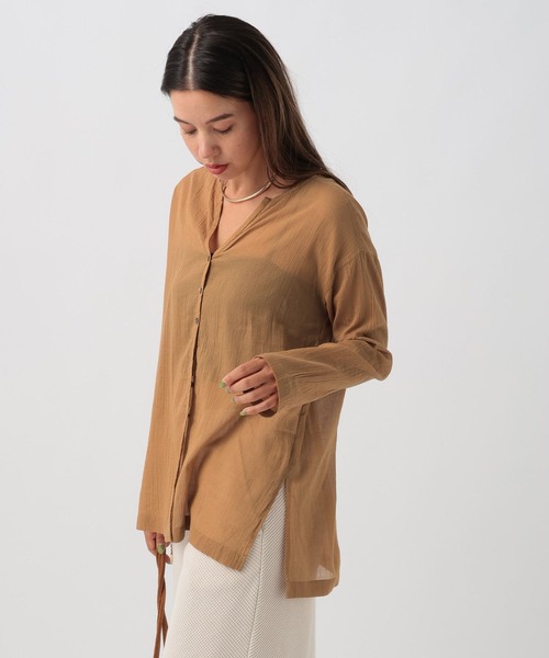 BAYFLOW(ベイフロー)の「コットンシアーカーディガン(カーディガン/ボレロ・レディース・キャメル/ネイビー/オフホワイト・FREE)」の15枚目の写真