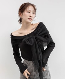 RANDA | チュールリボンドッキングトップス(Tシャツ/カットソー)