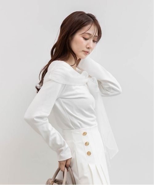 RANDA(ランダ)の「チュールリボンドッキングトップス(Tシャツ/カットソー・レディース・ブラック/ブルー・FREE)」の3枚目の写真