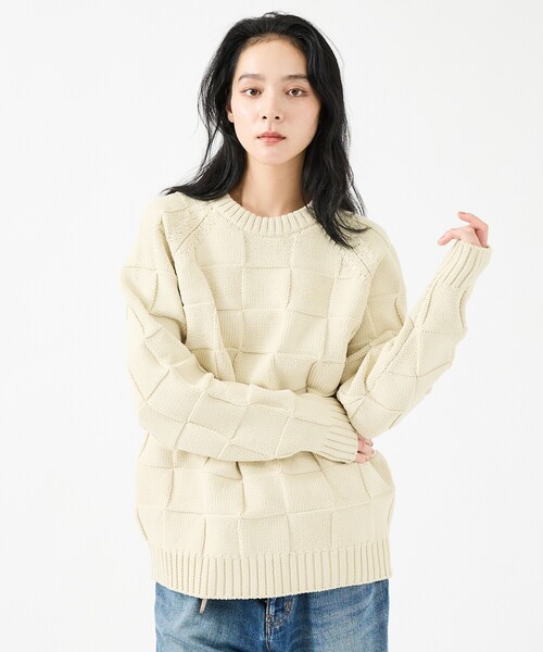 FORTUNA HOMME（フォルトゥナオム）の「【FORTUNA/フォルトゥナ】ECOTEC-Knit/編み込み風ニットプルオーバー/ユニセックス【WEB限定】（ニット/セーター・メンズ・ライトベージュ/ライトグレー/ブラック・M/L）」の3枚目の写真