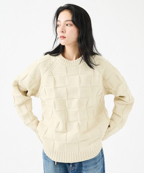 FORTUNA HOMME（フォルトゥナオム）の「【FORTUNA/フォルトゥナ】ECOTEC-Knit/編み込み風ニットプルオーバー/ユニセックス【WEB限定】（ニット/セーター・メンズ・ライトベージュ/ライトグレー/ブラック・M/L）」の13枚目の写真