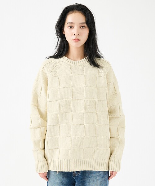 FORTUNA HOMME（フォルトゥナオム）の「【FORTUNA/フォルトゥナ】ECOTEC-Knit/編み込み風ニットプルオーバー/ユニセックス【WEB限定】（ニット/セーター・メンズ・ライトベージュ/ライトグレー/ブラック・M/L）」の12枚目の写真