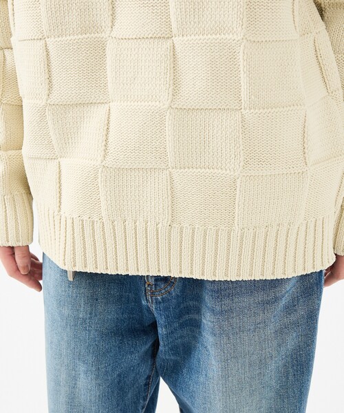 FORTUNA HOMME（フォルトゥナオム）の「【FORTUNA/フォルトゥナ】ECOTEC-Knit/編み込み風ニットプルオーバー/ユニセックス【WEB限定】（ニット/セーター・メンズ・ライトベージュ/ライトグレー/ブラック・M/L）」の7枚目の写真