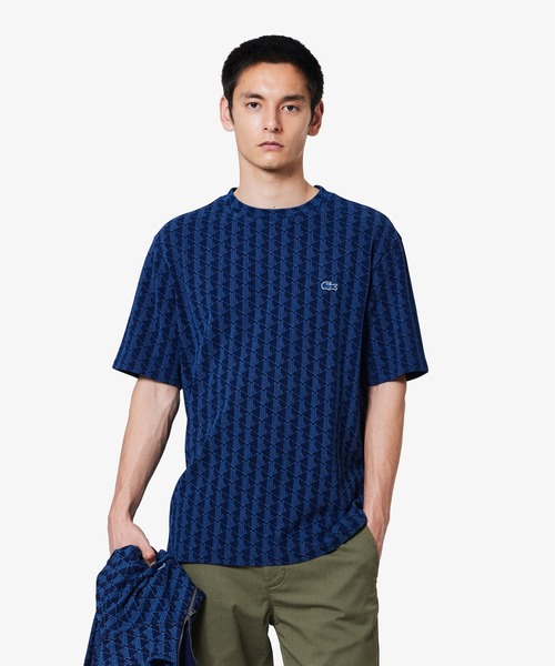 ラコステ（LACOSTE）/インディゴ鹿の子地 モノグラム半袖Tシャツ セール】インディゴ鹿の子地 モノグラム半袖Tシャツ（Tシャツ