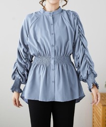 ブラウス シャツ 「ZOZO限定商品」ウエストシャーリングヘムバルーントップス レディース Fit more ブラウス シャツ アシメペプラムジャガードトップス