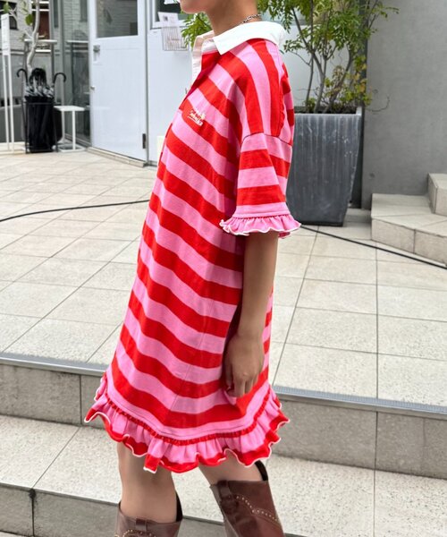 HELLO.SANFRANCISCO(ハローサンフランシスコ)の「【HELLO.SANFRANCISCO/ハローサンフランシスコ】ロゴ刺繍ラガーシャツチュニック(チュニック・レディース・ピンク/ブラウン/イエロー・ONE SIZE)」の8枚目の写真