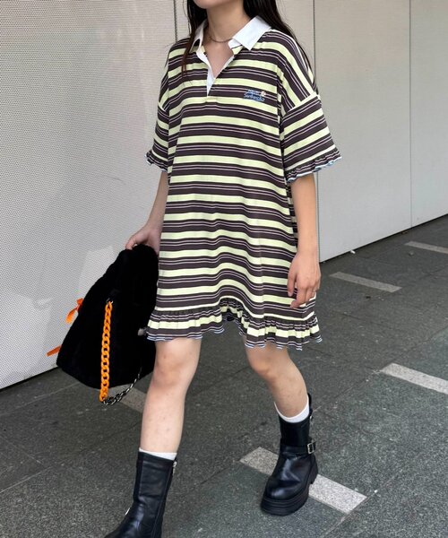 HELLO.SANFRANCISCO(ハローサンフランシスコ)の「【HELLO.SANFRANCISCO/ハローサンフランシスコ】ロゴ刺繍ラガーシャツチュニック(チュニック・レディース・ピンク/ブラウン/イエロー・ONE SIZE)」の14枚目の写真