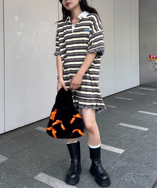 HELLO.SANFRANCISCO(ハローサンフランシスコ)の「【HELLO.SANFRANCISCO/ハローサンフランシスコ】ロゴ刺繍ラガーシャツチュニック(チュニック・レディース・ピンク/ブラウン/イエロー・ONE SIZE)」の15枚目の写真