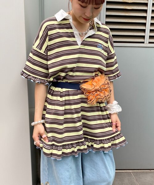 HELLO.SANFRANCISCO(ハローサンフランシスコ)の「【HELLO.SANFRANCISCO/ハローサンフランシスコ】ロゴ刺繍ラガーシャツチュニック(チュニック・レディース・ピンク/ブラウン/イエロー・ONE SIZE)」の19枚目の写真