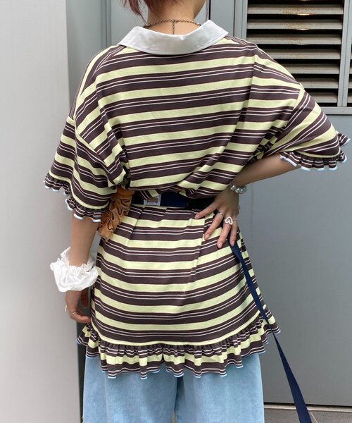 HELLO.SANFRANCISCO(ハローサンフランシスコ)の「【HELLO.SANFRANCISCO/ハローサンフランシスコ】ロゴ刺繍ラガーシャツチュニック(チュニック・レディース・ピンク/ブラウン/イエロー・ONE SIZE)」の21枚目の写真