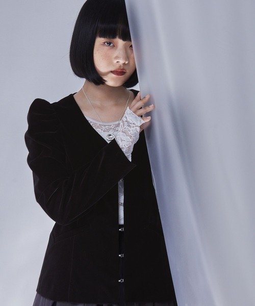 セール】パフスリーブベロアジャケット（ノーカラージャケット