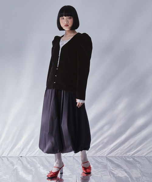 セール】パフスリーブベロアジャケット（ノーカラージャケット