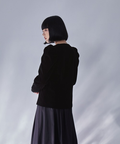 セール】パフスリーブベロアジャケット（ノーカラージャケット