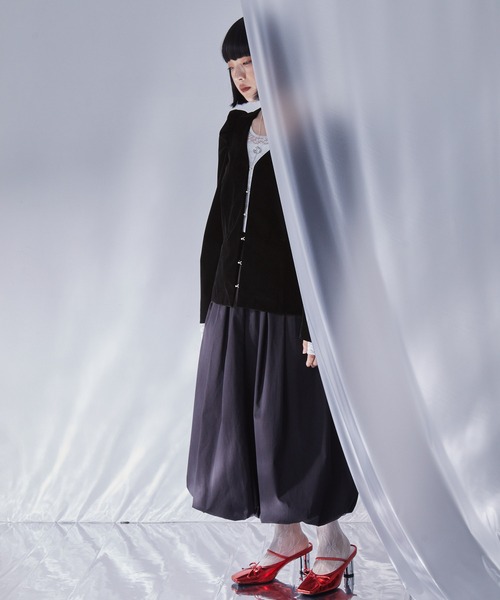 パフスリーブベロアジャケット（ノーカラージャケット）｜ELUNIS