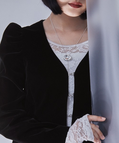 セール】パフスリーブベロアジャケット（ノーカラージャケット