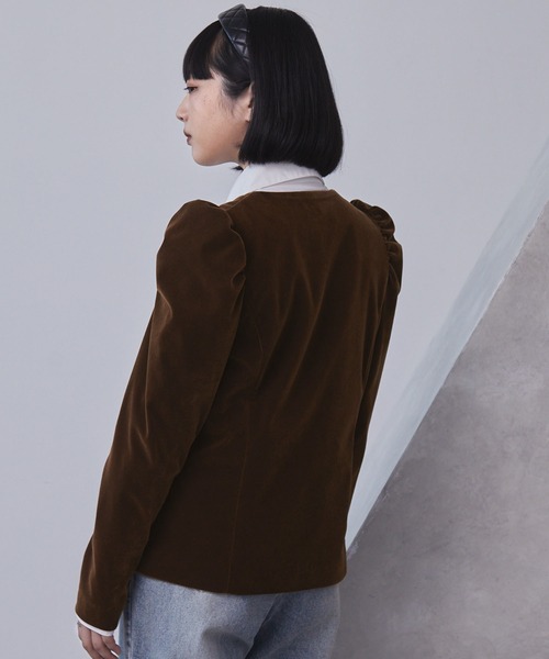 セール】パフスリーブベロアジャケット（ノーカラージャケット