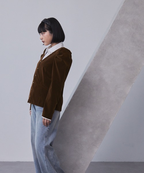 セール】パフスリーブベロアジャケット（ノーカラージャケット