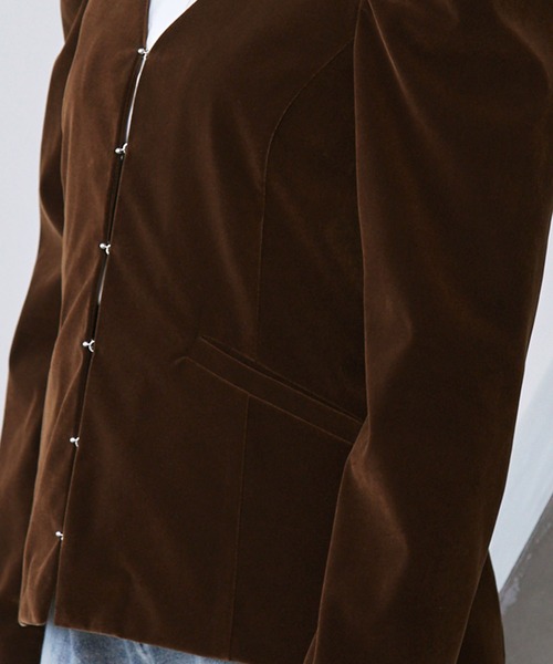 セール】パフスリーブベロアジャケット（ノーカラージャケット