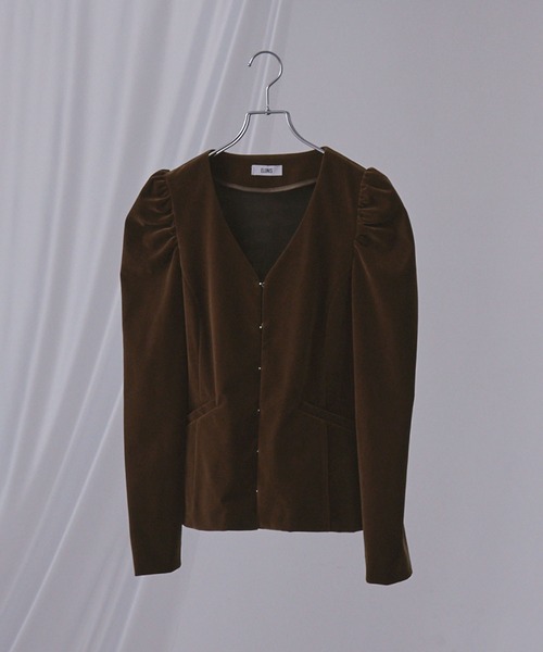 セール】パフスリーブベロアジャケット（ノーカラージャケット