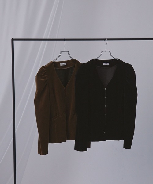 セール】パフスリーブベロアジャケット（ノーカラージャケット