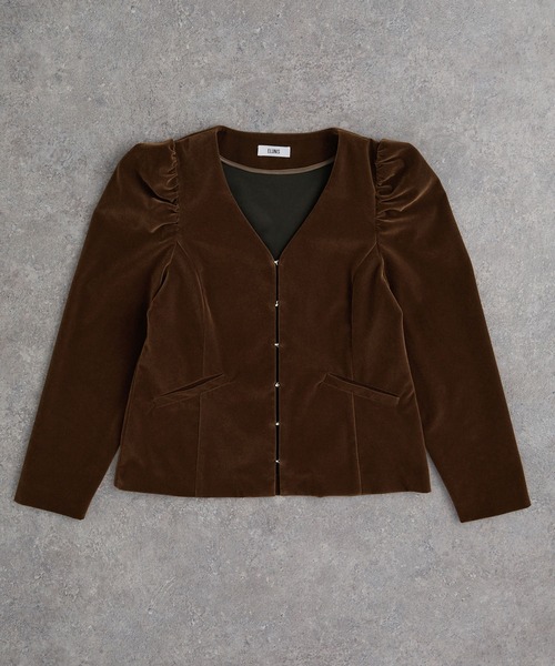 パフスリーブベロアジャケット（ノーカラージャケット）｜ELUNIS